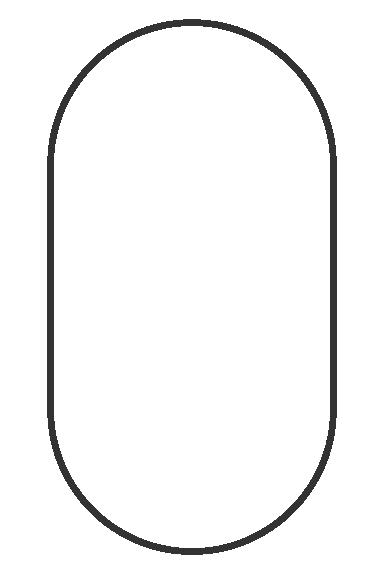 A simple, vertical, pill-shaped outline with rounded ends and a blank interior. The shape, reminiscent of a vet's tablet container, is drawn with a thin, black line on a white background.